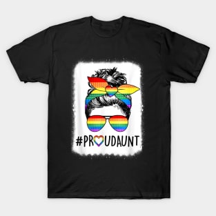 Proud Aunt Messy Bun Rainbow Lgbt Mom T-Shirt